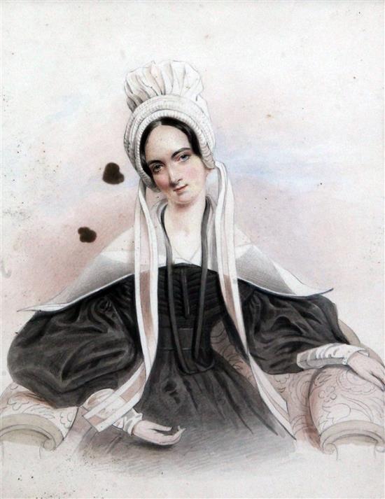 English School c.1839 Portrait of Mrs Colonel Anthony Morse (who died in Bombay October 5th 1839) 7.5 x 6in.
